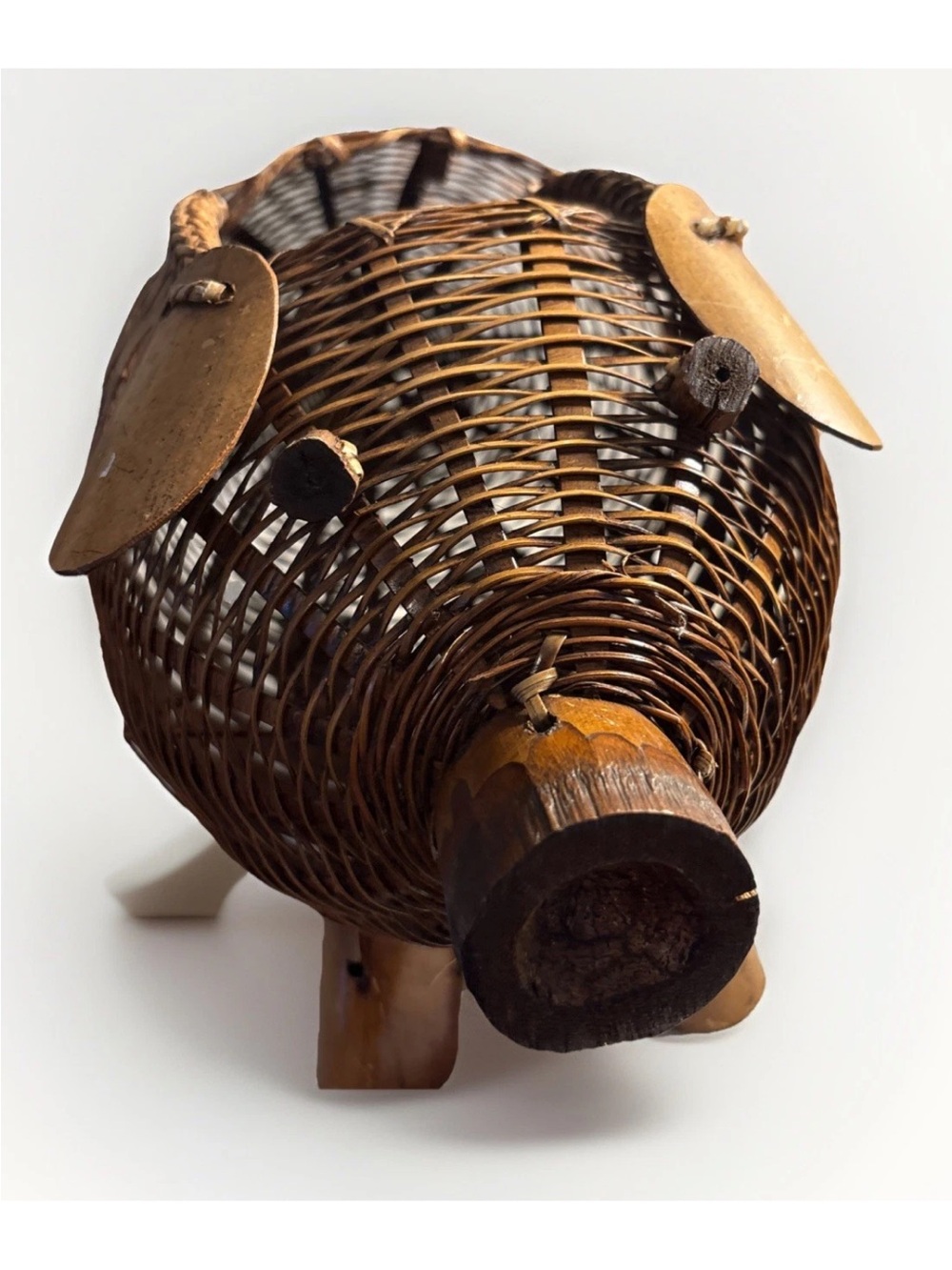 Vintage Handwoven Wicker Animal Basket - Decorative Home Accent-Piglet